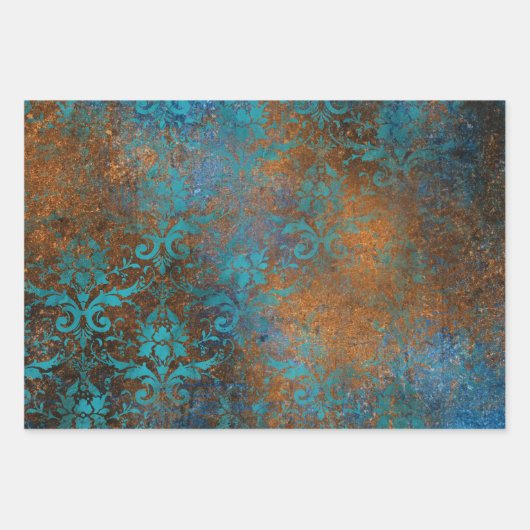 Grunge Copper Patina en Turquoise Inpakpapier Vel (Voorkant 3)