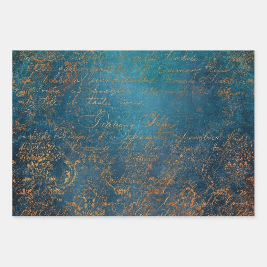 Grunge Copper Patina en Turquoise Inpakpapier Vel (Voorkant)