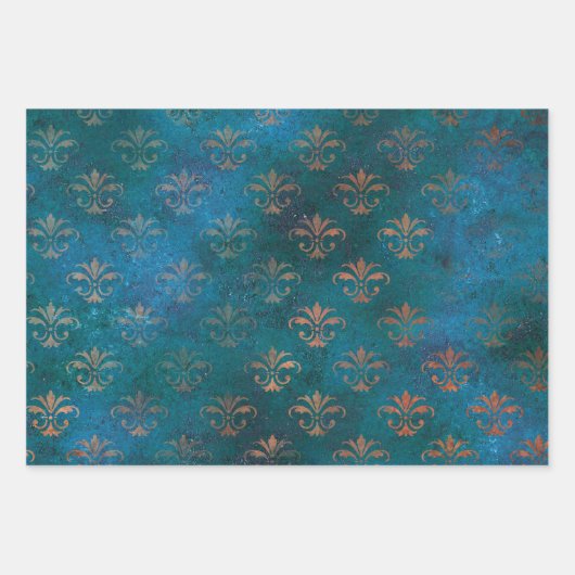Grunge Copper Patina en Turquoise Inpakpapier Vel (Voorkant)