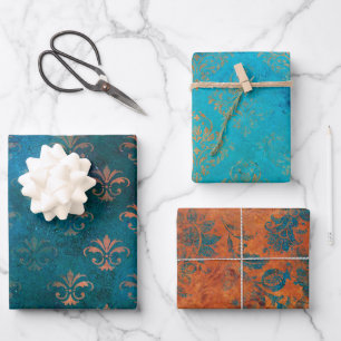 Grunge Copper Patina en Turquoise Inpakpapier Vel