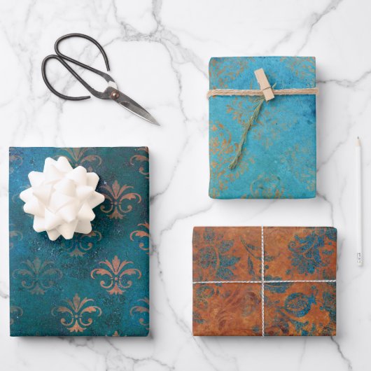 Grunge Copper Patina en Turquoise Inpakpapier Vel (Voorkant)