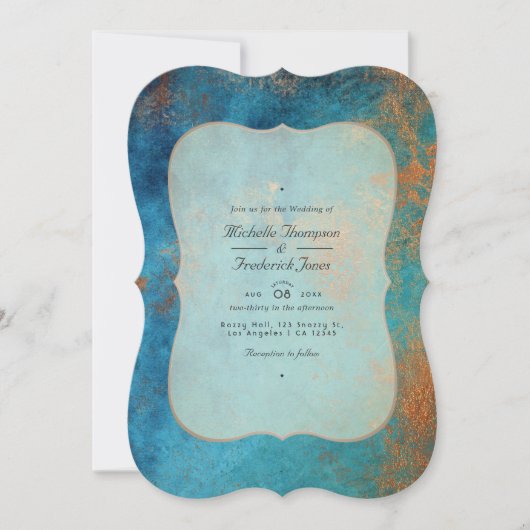 Grunge Copper Patina en Turquoise QR Code Wedding Kaart (Voorkant)