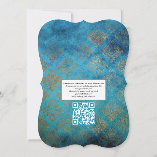 Grunge Copper Patina en Turquoise QR Code Wedding Kaart (Achterkant)
