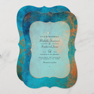 Grunge Copper Patina en Turquoise QR Code Wedding Kaart