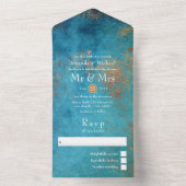 Grunge Copper Patina en Turquoise Wedding All In One Uitnodiging (Binnen)