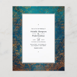 Grunge Copper Patina en Turquoise Wedding Invite Flyer