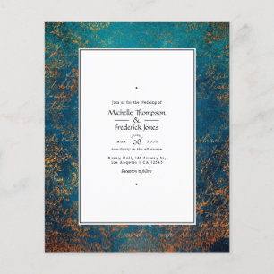 Grunge Copper Patina en Turquoise Wedding Invite Flyer