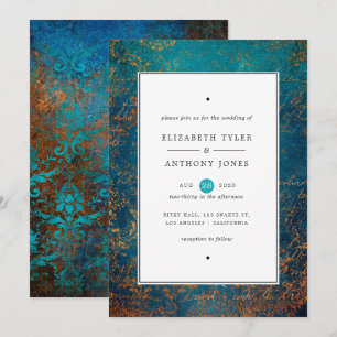 Grunge Copper Patina en Turquoise Wedding Kaart