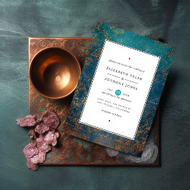 Grunge Copper Patina en Turquoise Wedding Kaart