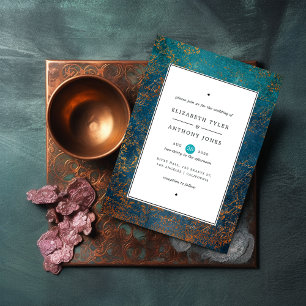 Grunge Copper Patina en Turquoise Wedding Kaart