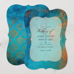 Grunge Copper Patina en Turquoise Wedding Kaart