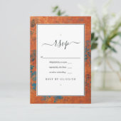 Grunge Copper Patina en Turquoise Wedding RSVP Kaartje (Staand voorkant)