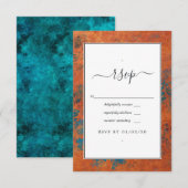 Grunge Copper Patina en Turquoise Wedding RSVP Kaartje (Voorkant / Achterkant)