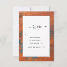 Grunge Copper Patina en Turquoise Wedding RSVP Kaartje