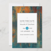 Grunge Copper Patina en Turquoise Wedding Save The Date (Voorkant)