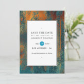 Grunge Copper Patina en Turquoise Wedding Save The Date (Staand voorkant)