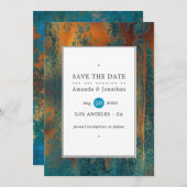 Grunge Copper Patina en Turquoise Wedding Save The Date (Voorkant / Achterkant)
