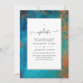 Grunge Copper Patina en Turquoise Wedding Update Kaart (Voorkant)