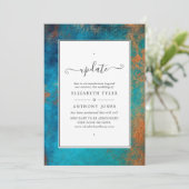 Grunge Copper Patina en Turquoise Wedding Update Kaart (Staand voorkant)