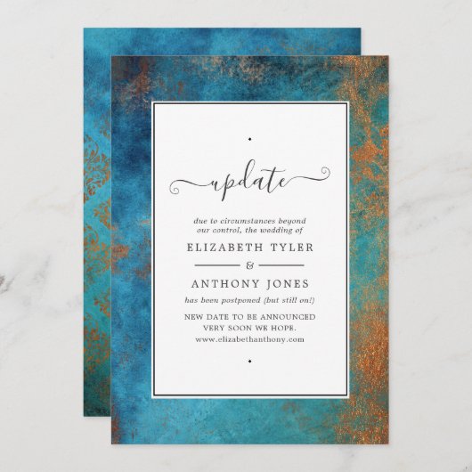Grunge Copper Patina en Turquoise Wedding Update Kaart (Voorkant / Achterkant)