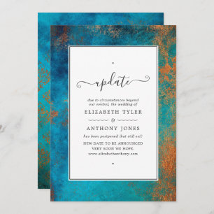 Grunge Copper Patina en Turquoise Wedding Update Kaart