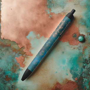 Grunge Copper Patina & Turquoise Verdigris Damask Zwarte Inkt Pen