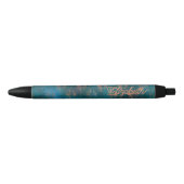 Grunge Copper Patina & Turquoise Verdigris Damask Zwarte Inkt Pen (Voorkant)