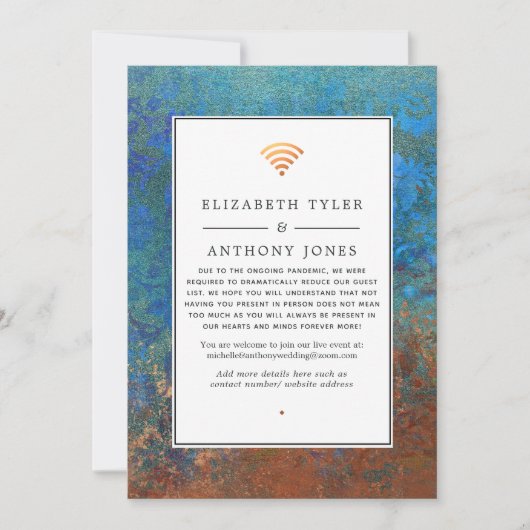 Grunge Copper Patina & Turquoise Virtual Wedding Aankondiging (Voorkant)