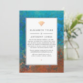 Grunge Copper Patina & Turquoise Virtual Wedding Aankondiging (Staand voorkant)
