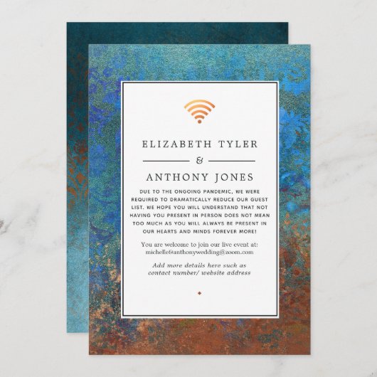 Grunge Copper Patina & Turquoise Virtual Wedding Aankondiging (Voorkant / Achterkant)