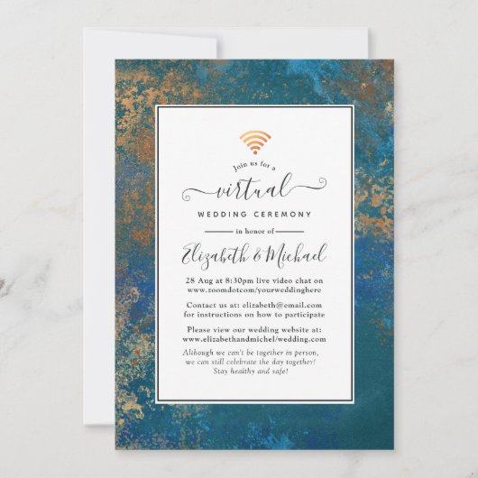 Grunge Copper Patina & Turquoise Virtual Wedding Kaart (Voorkant)