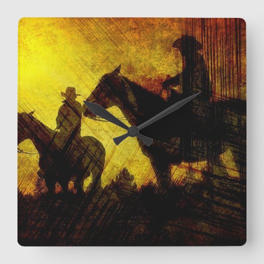 Grunge Cowboy Range Riders Square Wall klok (Voorkant)