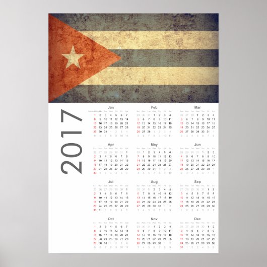 Grunge Cuba Vlaggenkalender 2017 Poster (Voorkant)