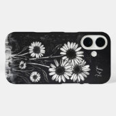 Grunge Daisy Zwart Wit Monogram Aangepaste naam Case-Mate iPhone Case (Achterkant (horizontaal))