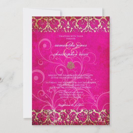 /Grunge/Damascus/Swirls/hete roze Kaart (Achterkant)