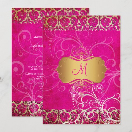 /Grunge/Damascus/Swirls/hete roze Kaart (Voorkant / Achterkant)