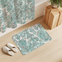 Grunge Damask Aqua Mint Blauwe Blos Roze Badmat