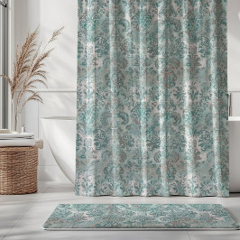 Grunge Damask Aqua Mint Blauwe Blos Roze Douchegordijn