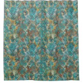 Grunge Damask Aqua Viridian Mustard Terracotta Douchegordijn (Voorkant)