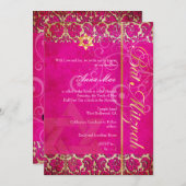 Grunge Damask Bat Mitzvah/aardbeienperskoeken Kaart (Voorkant / Achterkant)