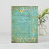 Grunge Damask Bat Mitzvah/blauwgroen/goud Kaart (Staand voorkant)