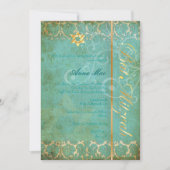 Grunge Damask Bat Mitzvah/blauwgroen/goud Kaart (Voorkant)