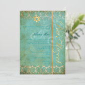 Grunge Damask Bat Mitzvah/blauwgroen/goud Kaart (Staand voorkant)