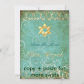 Grunge Damask Bat Mitzvah/blauwgroen/goud Kaart (Achterkant)