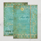 Grunge Damask Bat Mitzvah/blauwgroen/goud Kaart (Voorkant / Achterkant)