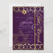Grunge Damask Bat Mitzvah/plum/goud Kaart (Voorkant)