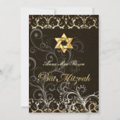 Grunge Damask Bat Mitzvah/zwart/goud Kaart (Achterkant)