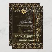 Grunge Damask Bat Mitzvah/zwart/goud Kaart (Voorkant / Achterkant)