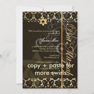 Grunge Damask Bat Mitzvah/zwart/goud Kaart
