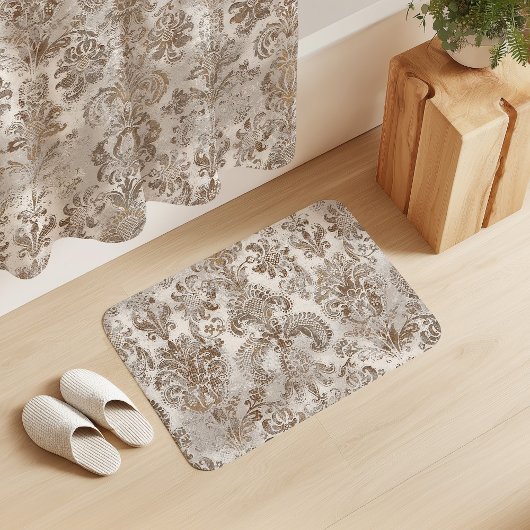 Grunge Damask Beige Roestbruin Oker Crème Badmat